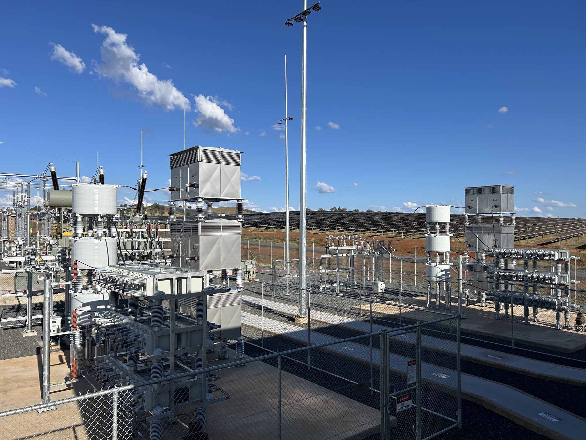Solar farm grid connection and high-voltage substation